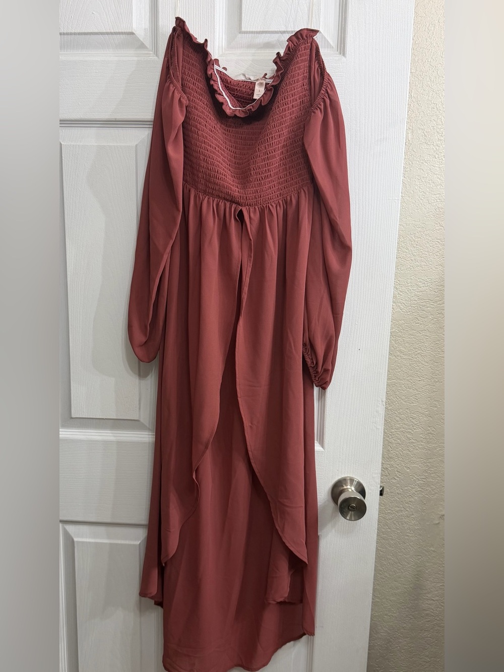 Smocked Ruffle-Trim Maxi Dress in Dusty Rose